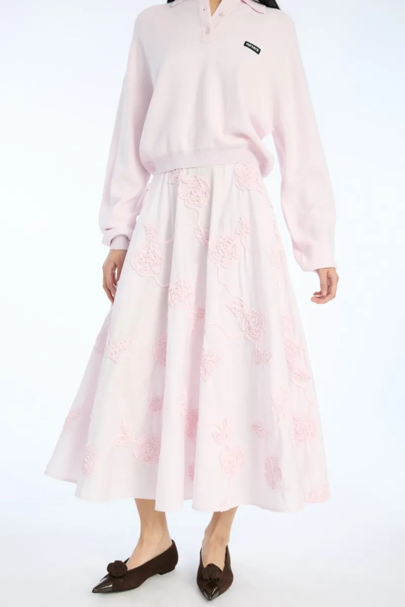 Skirts-ROTATE Birger Christensen Flower Maxi Skirt Light Pink Orchid Ice color