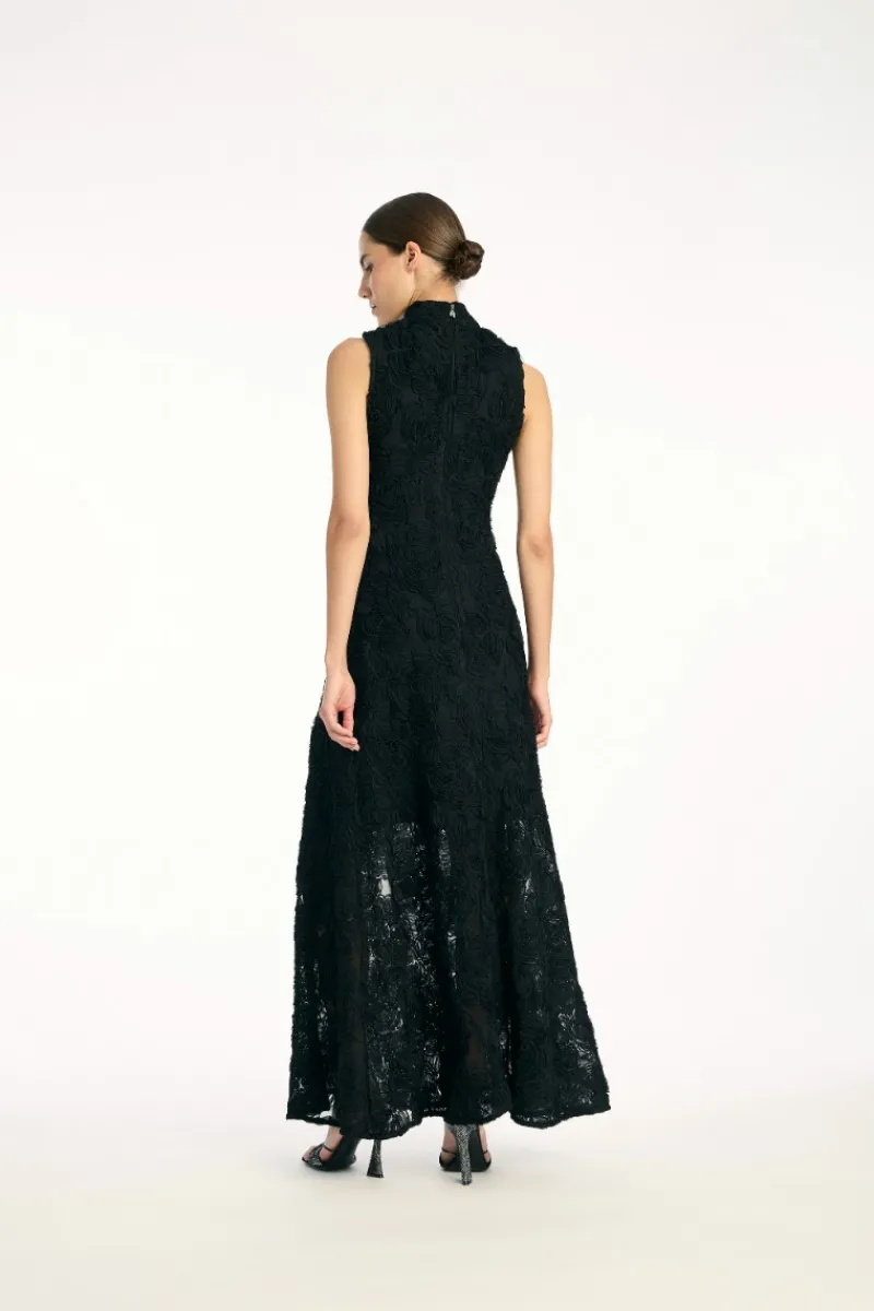 Maxi Dress|Dresses-ROTATE Birger Christensen Flower Mesh Maxi Dress Black Black color