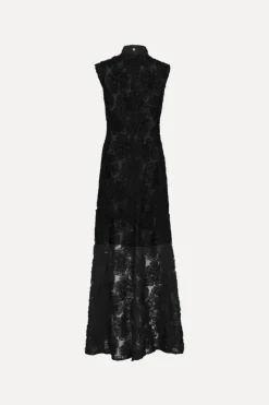 Maxi Dress|Dresses-ROTATE Birger Christensen Flower Mesh Maxi Dress Black Black color