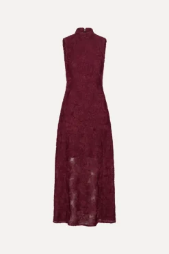 Dresses-ROTATE Birger Christensen Flower Mesh Maxi Dress Burgundy Zinfandelcolor