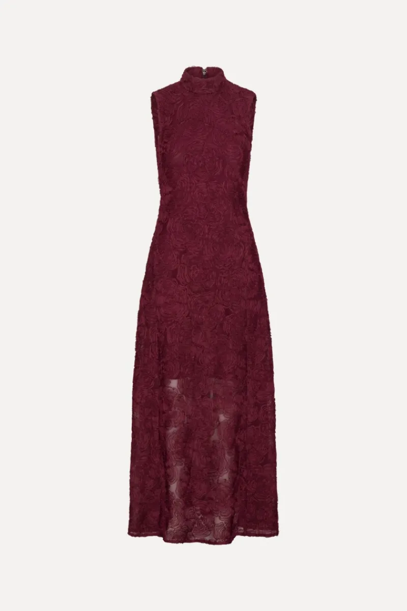 Dresses-ROTATE Birger Christensen Flower Mesh Maxi Dress Burgundy Zinfandelcolor