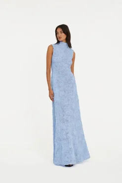Maxi Dress|Dresses-ROTATE Birger Christensen Flower Mesh Maxi Dress Light Blue Light Blue color
