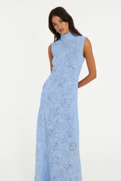 Maxi Dress|Dresses-ROTATE Birger Christensen Flower Mesh Maxi Dress Light Blue Light Blue color