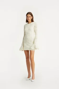 Bridal|Mini Dresses-ROTATE Birger Christensen Flower Mesh Mini Dress Creme White Egret color