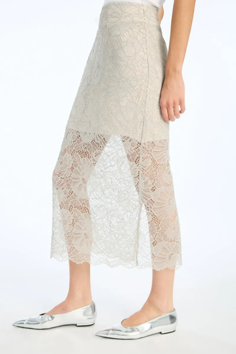 Skirts-ROTATE Birger Christensen Flower Mesh Pencil Skirt Light Grey Alloy (Light Gray) color