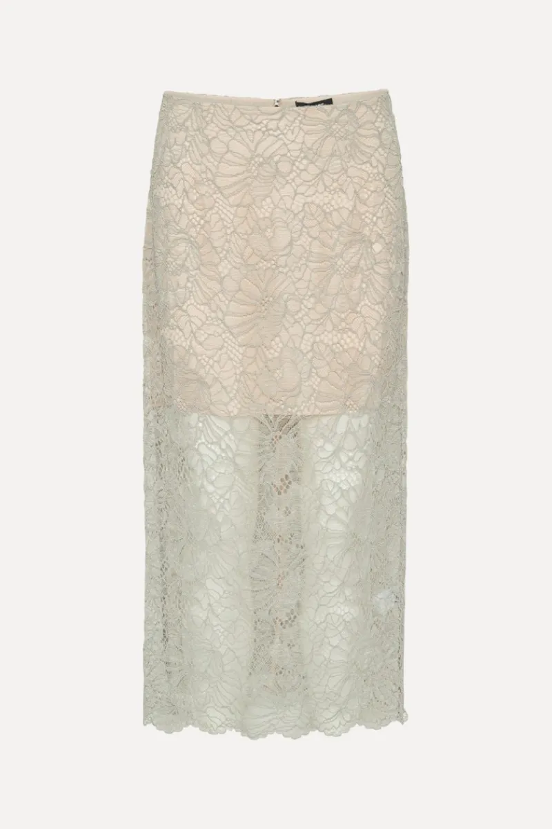 Skirts-ROTATE Birger Christensen Flower Mesh Pencil Skirt Light Grey Alloy (Light Gray) color