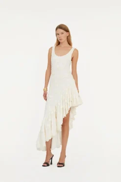 Bridal|Midi Dresses-ROTATE Birger Christensen Flower Mesh Ruffle Dress White Egret color