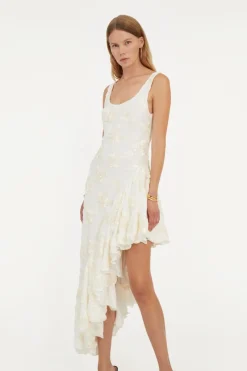 Bridal|Midi Dresses-ROTATE Birger Christensen Flower Mesh Ruffle Dress White Egret color