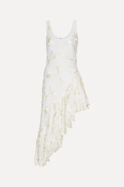 Bridal|Midi Dresses-ROTATE Birger Christensen Flower Mesh Ruffle Dress White Egret color