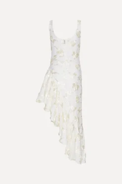 Bridal|Midi Dresses-ROTATE Birger Christensen Flower Mesh Ruffle Dress White Egret color