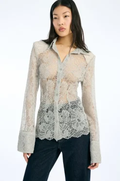 Tops-ROTATE Birger Christensen Flower Mesh Shirt Light Grey Alloy (Light Gray) color