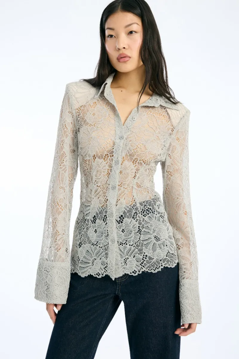 Tops-ROTATE Birger Christensen Flower Mesh Shirt Light Grey Alloy (Light Gray) color