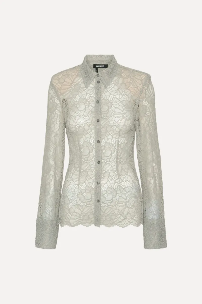 Tops-ROTATE Birger Christensen Flower Mesh Shirt Light Grey Alloy (Light Gray) color
