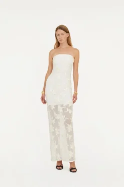 Bridal|Maxi Dress-ROTATE Birger Christensen Flower Mesh Tube Dress White Egret color