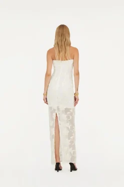 Bridal|Maxi Dress-ROTATE Birger Christensen Flower Mesh Tube Dress White Egret color