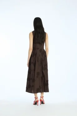Maxi Dress|Dresses-ROTATE Birger Christensen Flower Midi Dress Dark Brown Molé color