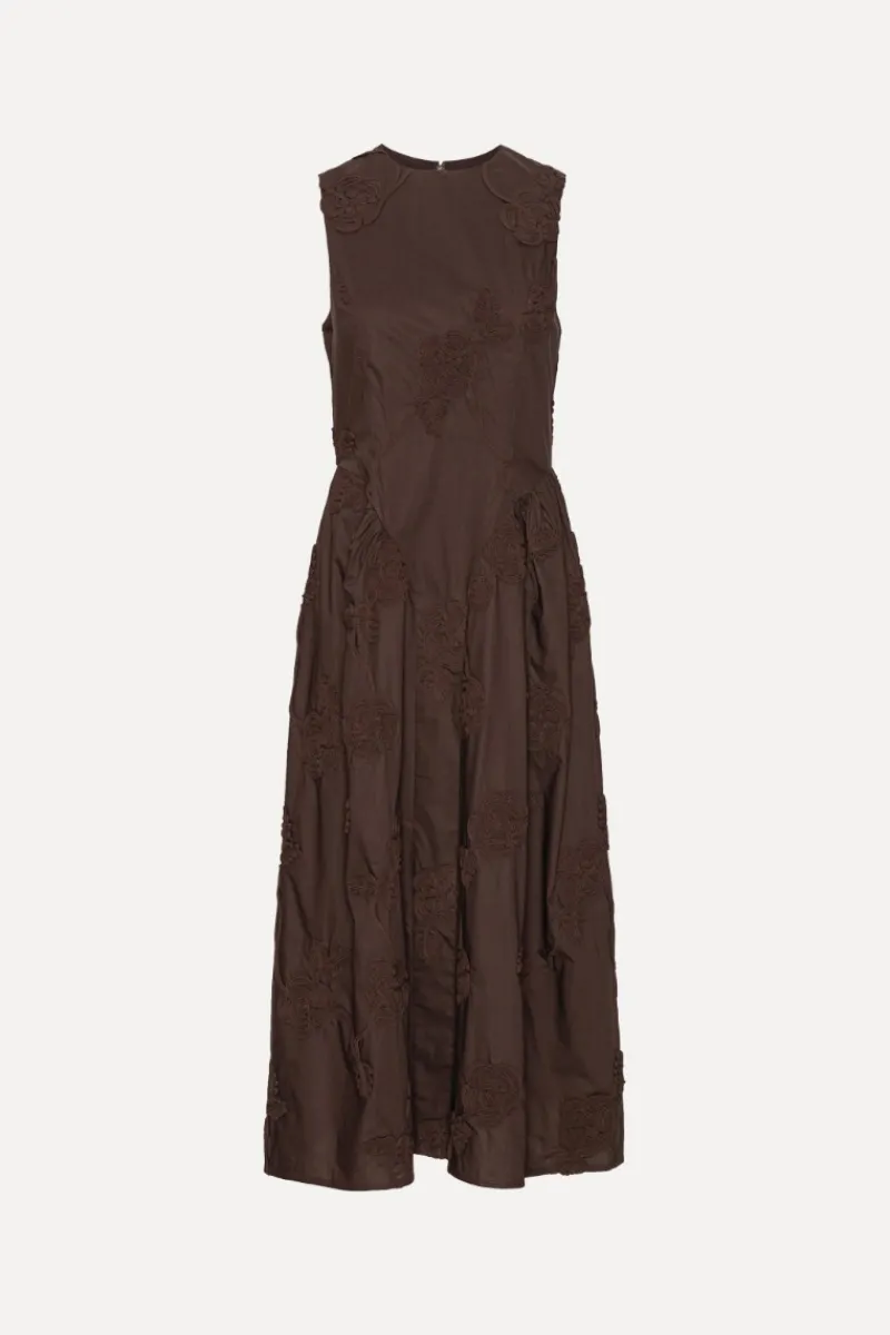 Maxi Dress|Dresses-ROTATE Birger Christensen Flower Midi Dress Dark Brown Molé color