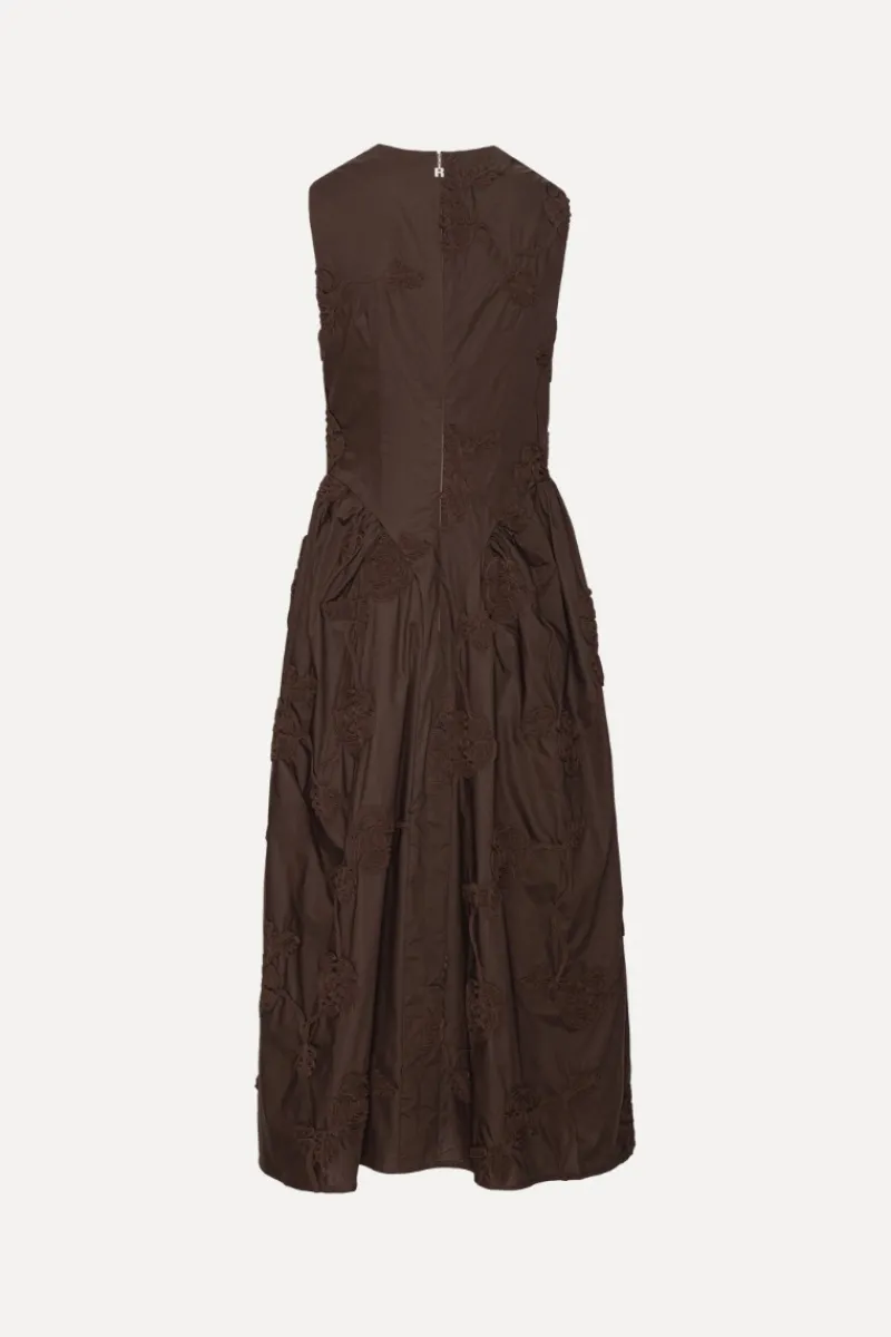 Maxi Dress|Dresses-ROTATE Birger Christensen Flower Midi Dress Dark Brown Molé color