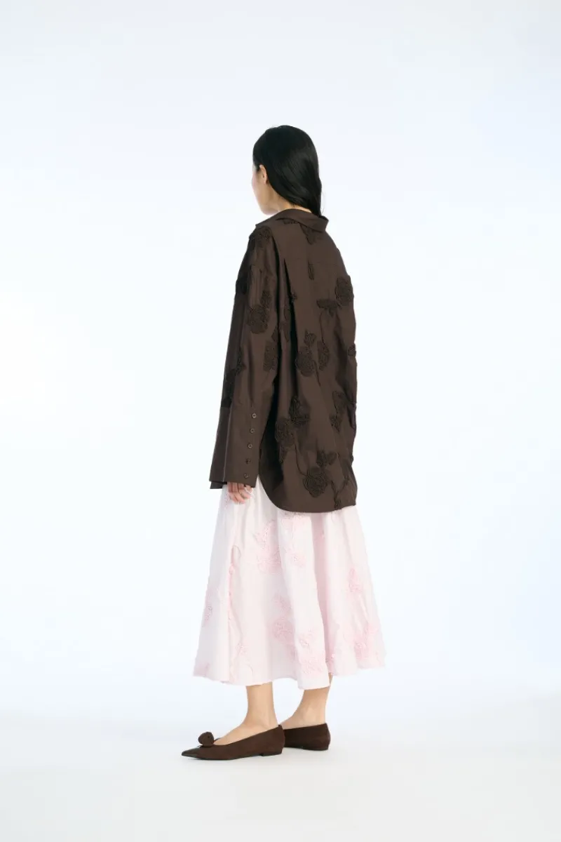 Tops-ROTATE Birger Christensen Flower Oversized Shirt Dark Brown Molé color