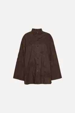 Tops-ROTATE Birger Christensen Flower Oversized Shirt Dark Brown Molé color