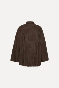 Tops-ROTATE Birger Christensen Flower Oversized Shirt Dark Brown Molé color