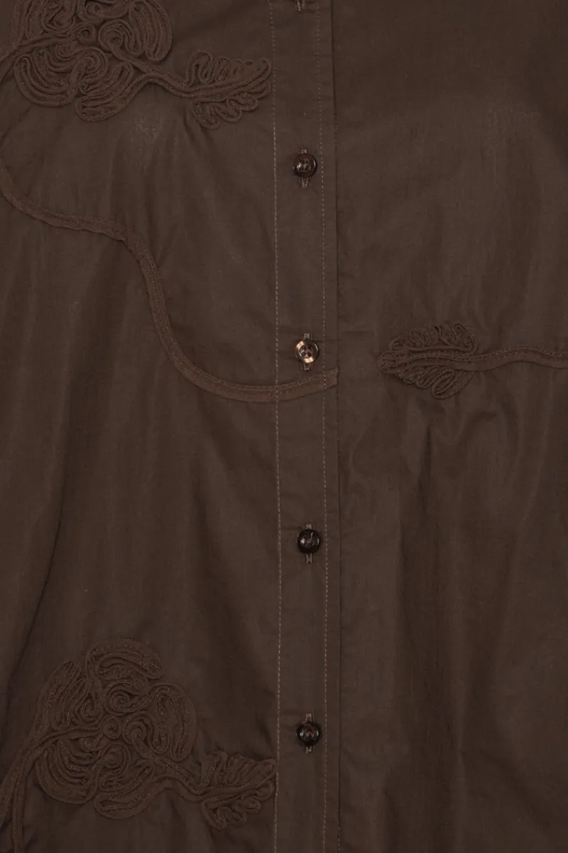 Tops-ROTATE Birger Christensen Flower Oversized Shirt Dark Brown Molé color