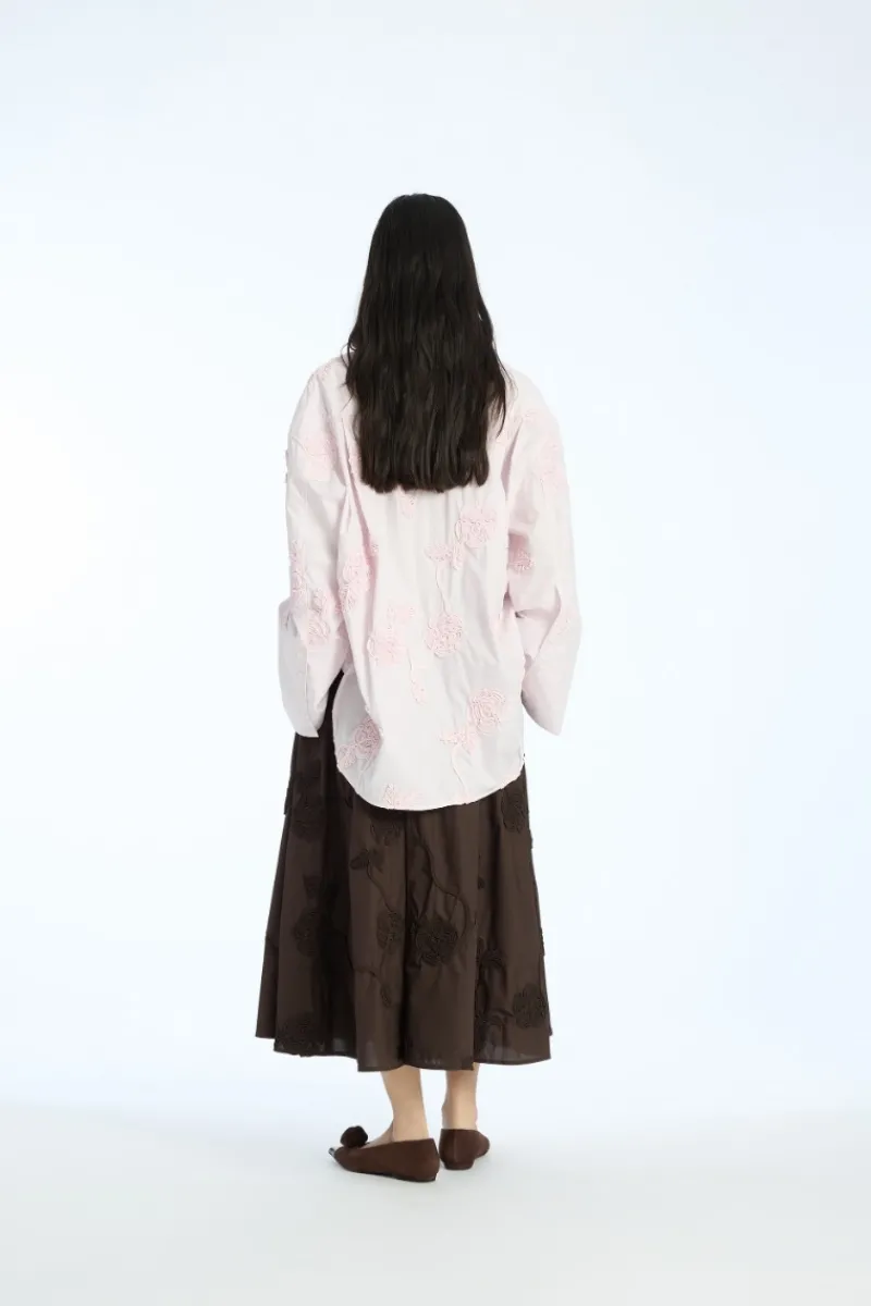 Tops-ROTATE Birger Christensen Flower Oversized Shirt Light Pink Orchid Ice color