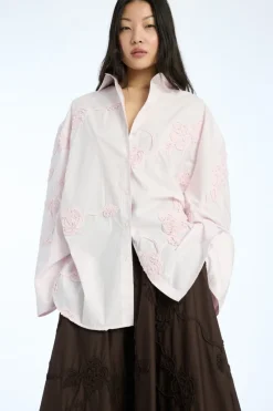 Tops-ROTATE Birger Christensen Flower Oversized Shirt Light Pink Orchid Ice color