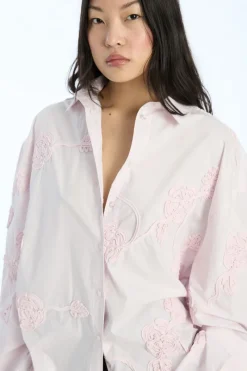 Tops-ROTATE Birger Christensen Flower Oversized Shirt Light Pink Orchid Ice color