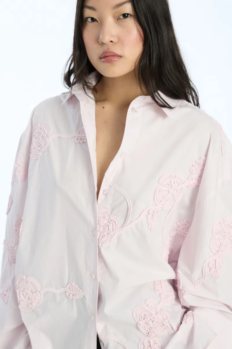 Tops-ROTATE Birger Christensen Flower Oversized Shirt Light Pink Orchid Ice color