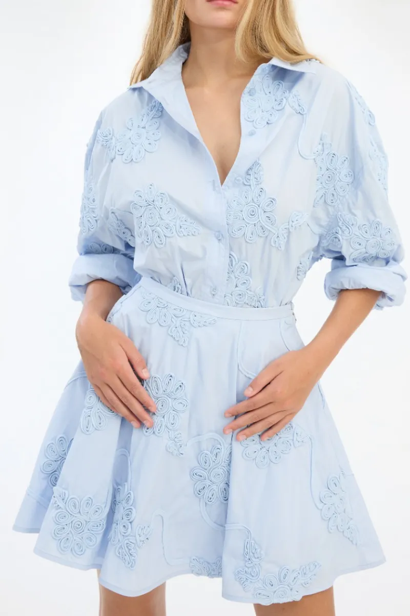 Tops-ROTATE Birger Christensen Flower Oversized Shirt Light Bue Plein Air color