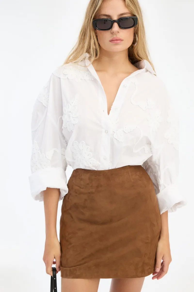 Tops-ROTATE Birger Christensen Flower Oversized Shirt White Bright White color