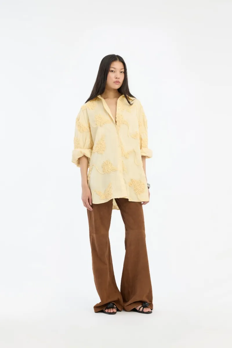 Tops-ROTATE Birger Christensen Flower Oversized Shirt Yellow Italian Straw color