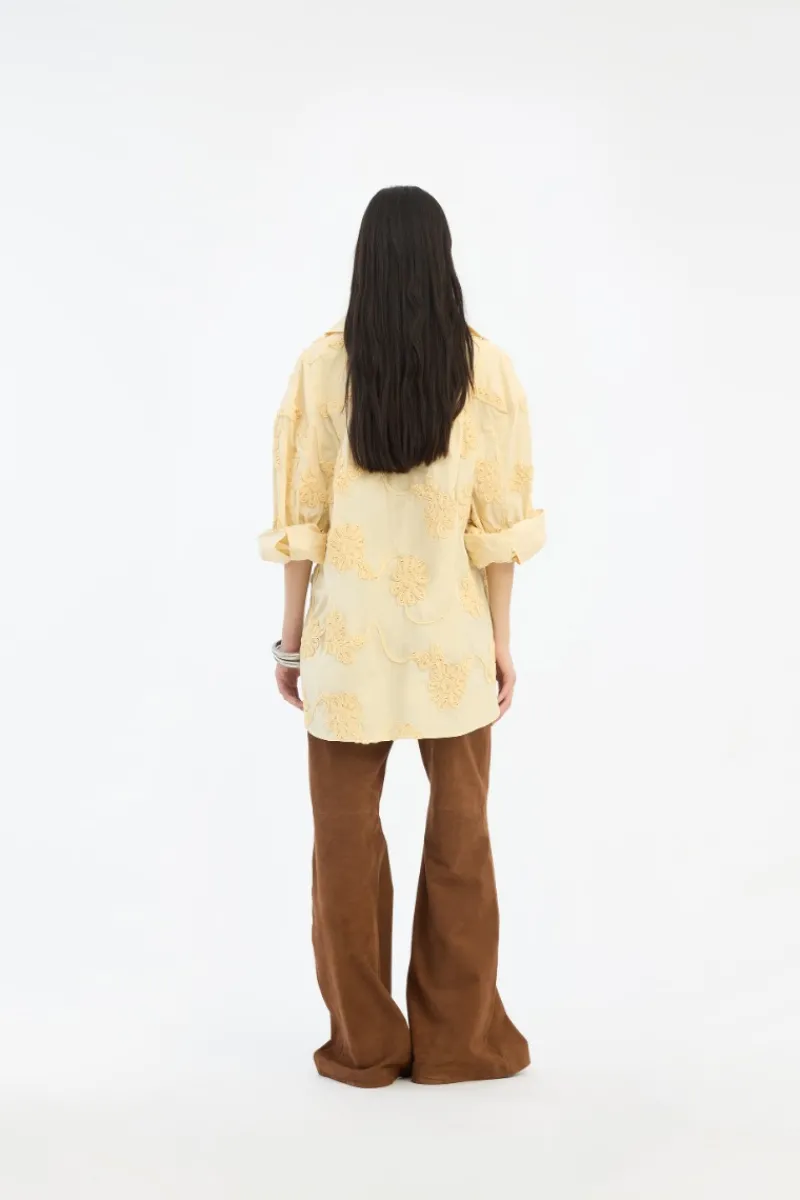Tops-ROTATE Birger Christensen Flower Oversized Shirt Yellow Italian Straw color