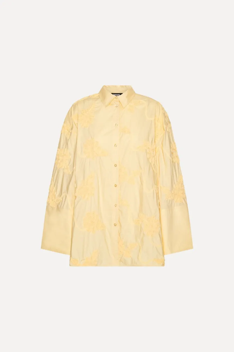 Tops-ROTATE Birger Christensen Flower Oversized Shirt Yellow Italian Straw color