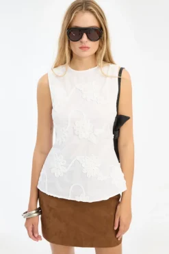 Tops-ROTATE Birger Christensen Flower Sleeveless Top Bright White Bright White color