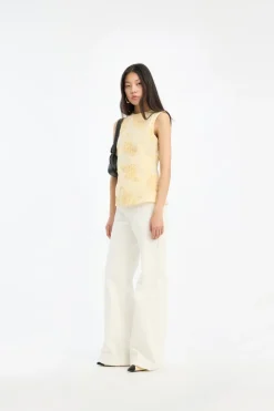 Tops-ROTATE Birger Christensen Flower Sleeveless Top Yellow Italian Straw color