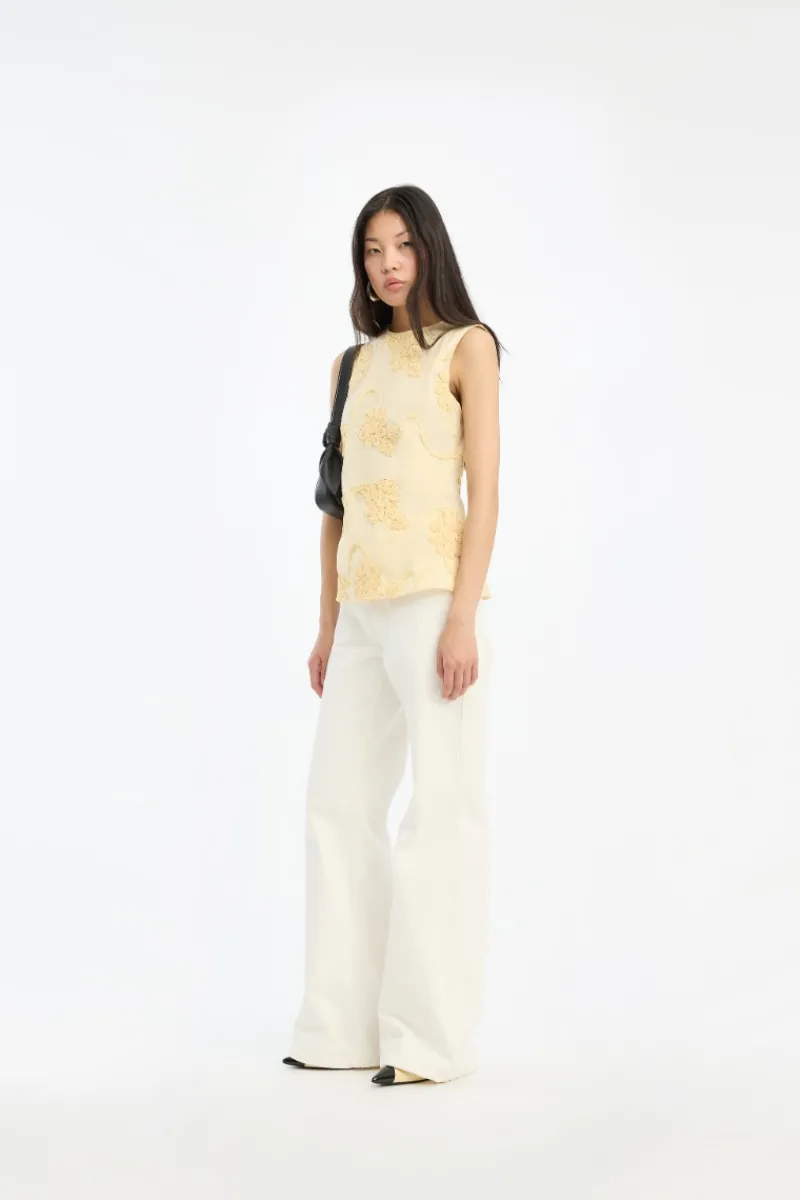 Tops-ROTATE Birger Christensen Flower Sleeveless Top Yellow Italian Straw color