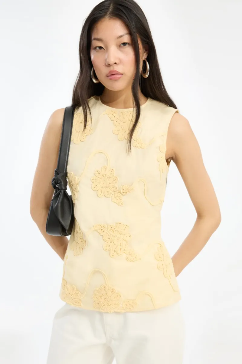 Tops-ROTATE Birger Christensen Flower Sleeveless Top Yellow Italian Straw color