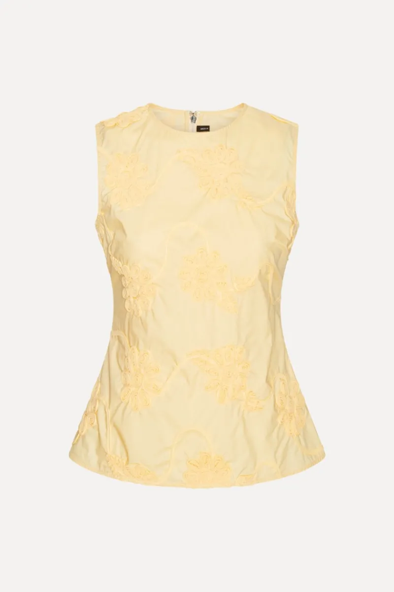 Tops-ROTATE Birger Christensen Flower Sleeveless Top Yellow Italian Straw color
