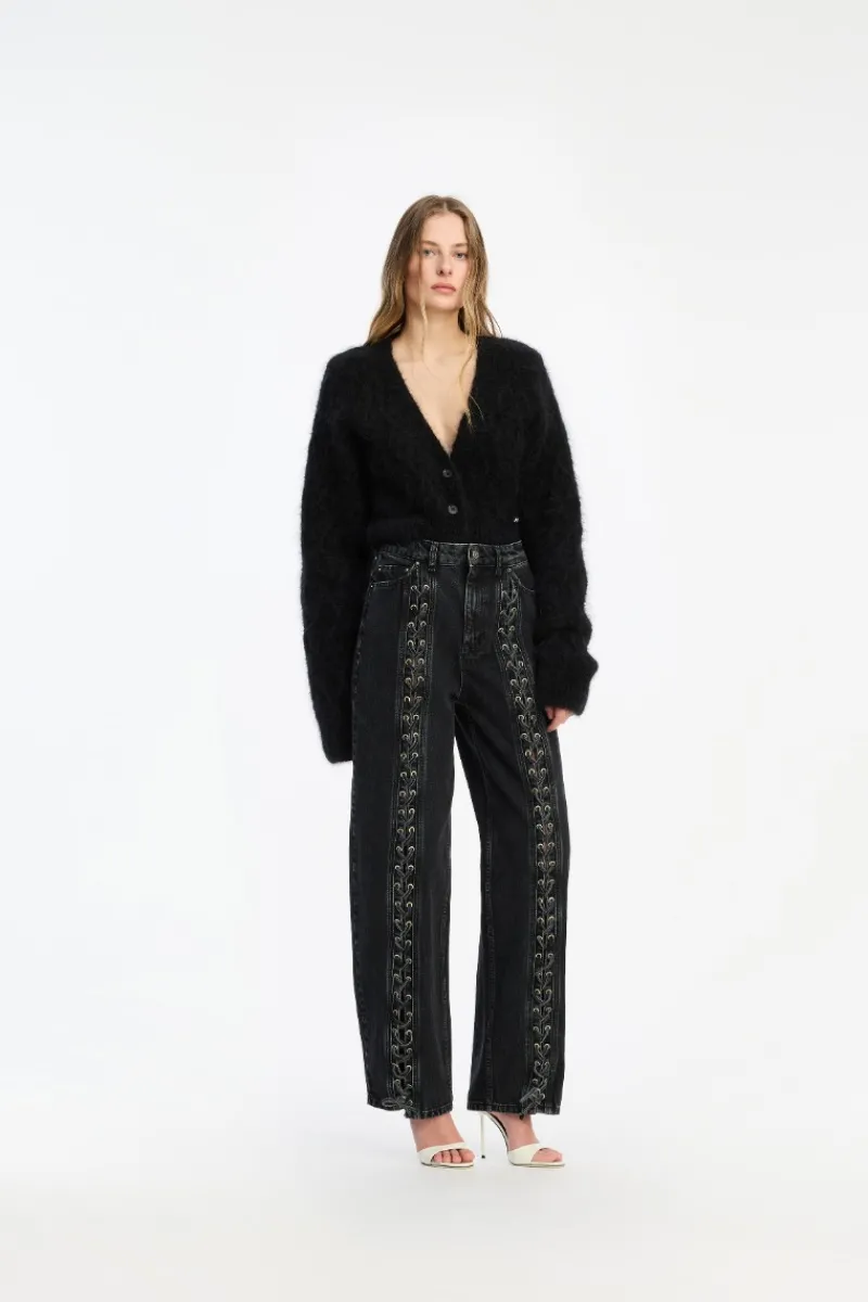 Knitwear|Tops-ROTATE Birger Christensen Fluffy Knit Cardigan Black Black color