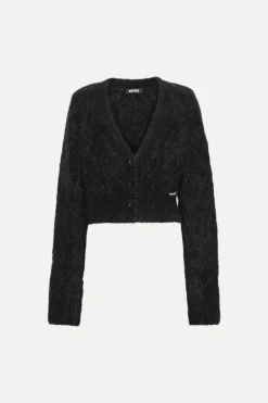 Knitwear|Tops-ROTATE Birger Christensen Fluffy Knit Cardigan Black Black color
