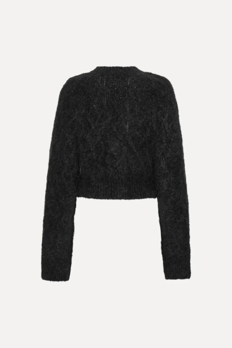 Knitwear|Tops-ROTATE Birger Christensen Fluffy Knit Cardigan Black Black color