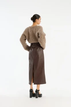 Knitwear|Tops-ROTATE Birger Christensen Fluffy Knit Cardigan Brown Pine Bark color