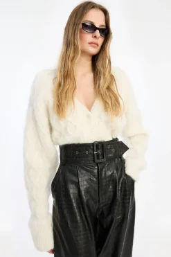 Tops-ROTATE Birger Christensen Fluffy Knit Cardigan White Snow White color