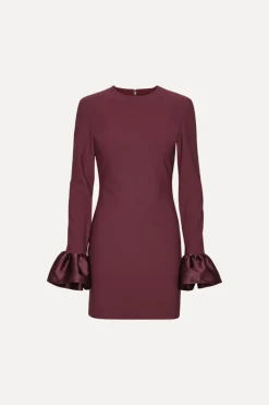 Mini Dresses|Dresses-ROTATE Birger Christensen Frill Sleeved Mini Dress Burgundy Zinfandelcolor