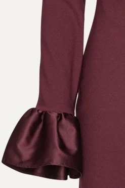 Mini Dresses|Dresses-ROTATE Birger Christensen Frill Sleeved Mini Dress Burgundy Zinfandelcolor