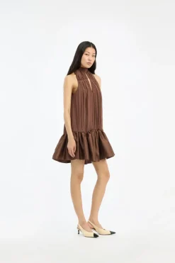 Mini Dresses|Dresses-ROTATE Birger Christensen Gathered Mini Dress Dark Brown Potting Soil color