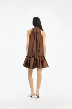 Mini Dresses|Dresses-ROTATE Birger Christensen Gathered Mini Dress Dark Brown Potting Soil color
