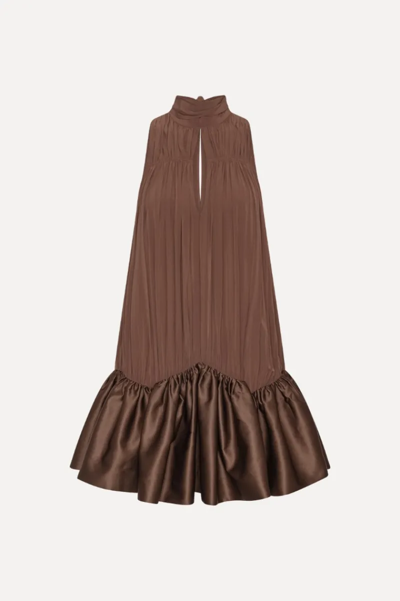 Mini Dresses|Dresses-ROTATE Birger Christensen Gathered Mini Dress Dark Brown Potting Soil color
